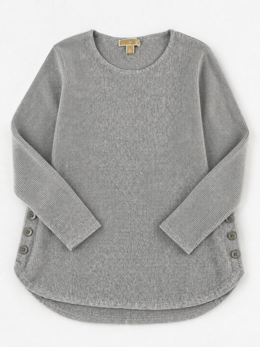 MICHAEL Michael Kors Gray Waffle Knit Side Button Sweater Size S
